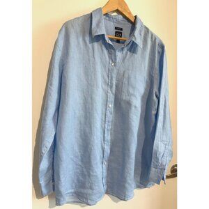 Gap 100% Natural Linen Boyfriend Shirt Long Sleeve Button Up Coastal comfy Sz-L